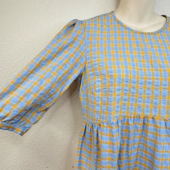 👗 Nobody's Child Womens Fearne Cotton Rachel Blue Orange Plaid Midi Dress Sz. 4 - Picture 6 of 14